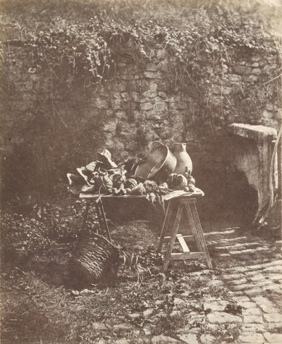 Still Life - Cauldron, Jug, and Vegetables on a Trestle Table by Henri Victor Regnault